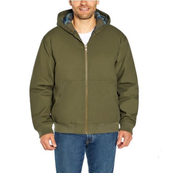 WOOLRICH Green Label Men XXL Canvas Hooded Work Jacket Flannel Lined Heavyweight - Picture 1 of 5